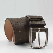 Charger l'image dans la galerie, Ceinture en cuir grainé – Boucle argent mat | Élégance artisanale