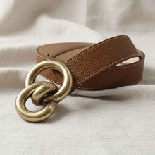 Charger l'image dans la galerie, Ceinture Plate 30 mm en cuir grainé pleine fleur – Boucle Nœud Marin Doré