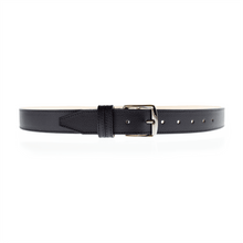 Charger l'image dans la galerie, Ceinture Berthille Étrivière couleur noir, tannage végétal, extérieur en cuir grainé pleine fleur, vue de face.