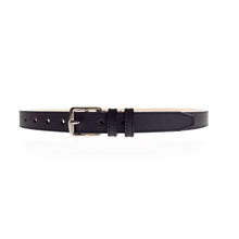 Charger l'image dans la galerie, Ceinture Berthille Mini Étrivière couleur noir, tannage végétal, extérieur en cuir grainé pleine fleur, vue de face.