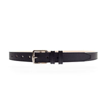 Charger l'image dans la galerie, Ceinture Berthille Mini Étrivière couleur noir, tannage végétal, extérieur en cuir grainé pleine fleur, vue de face.