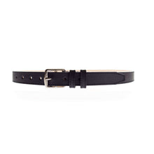 Charger l'image dans la galerie, Ceinture Berthille Mini Étrivière couleur noir, tannage végétal, extérieur en cuir grainé pleine fleur, vue de face.