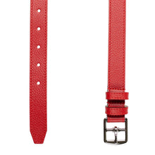 Charger l'image dans la galerie, Ceinture Berthille Mini Étrivière couleur rouge, tannage végétal, extérieur en cuir grainé pleine fleur, vue d'en haut.