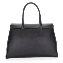 Load image into Gallery viewer, Sac à main cuir Berthille, Modèle Cortina noir, tannage végétal, extérieur en cuir grainé plaine fleur, vue de dos.