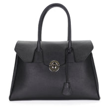 Load image into Gallery viewer, Sac à main cuir Berthille, Modèle Cortina noir, tannage végétal, extérieur en cuir grainé plaine fleur, vue de face.