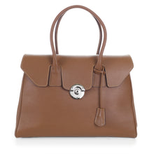 Load image into Gallery viewer, Sac à main cuir Berthille, Modèle Cortina tan, tannage végétal, extérieur en cuir grainé plaine fleur, vue de face.