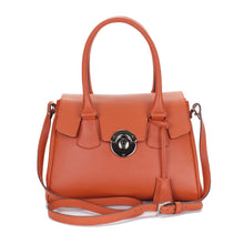 Charger l'image dans la galerie, Sac Berthille Mini Cortina orange, tannage végétal, extérieur en cuir grainé plaine fleur, vue de face.