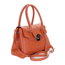 Charger l'image dans la galerie, Sac Berthille Mini Cortina orange, tannage végétal, extérieur en cuir grainé plaine fleur, vue lateral.