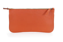 Load image into Gallery viewer, Berthille Pochette Lord couleur orange, en cuir grainé, vue de dos.
