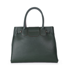 Load image into Gallery viewer, Sac Berthille Vendôme forêt, tannage végétal, extérieur en cuir grainé plaine fleur, vue de dos.