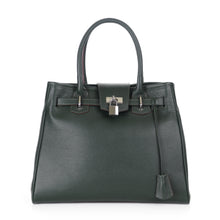 Load image into Gallery viewer, Sac Berthille Vendôme forêt, tannage végétal, extérieur en cuir grainé plaine fleur, vue de face.