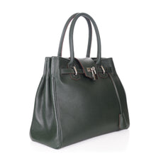 Load image into Gallery viewer, Sac Berthille Vendôme forêt, tannage végétal, extérieur en cuir grainé plaine fleur, vue lateral.