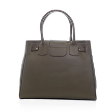 Load image into Gallery viewer, Sac Berthille Vendôme havane, tannage végétal, extérieur en cuir grainé plaine fleur, vue de dos.