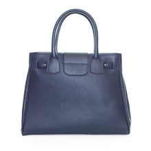 Load image into Gallery viewer, Sac Berthille Vendôme marine, tannage végétal, extérieur en cuir grainé plaine fleur, vue de dos.