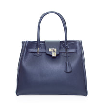Load image into Gallery viewer, Sac Berthille Vendôme marine, tannage végétal, extérieur en cuir grainé plaine fleur, vue de face.