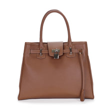 Load image into Gallery viewer, Sac Berthille Vendôme tan, tannage végétal, extérieur en cuir grainé plaine fleur, vue de face.