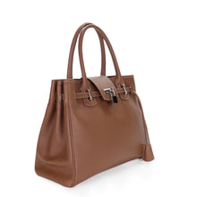 Load image into Gallery viewer, Sac Berthille Vendôme tan, tannage végétal, extérieur en cuir grainé plaine fleur, vue lateral.