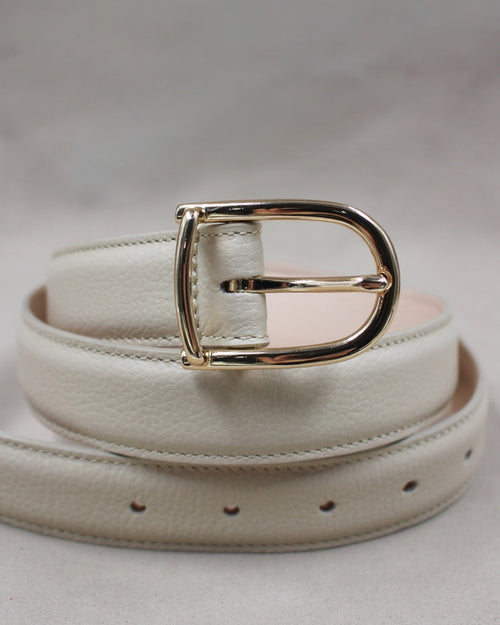 Ceinture bombée cuir vachette blanc boucle champagne dorée Berthille