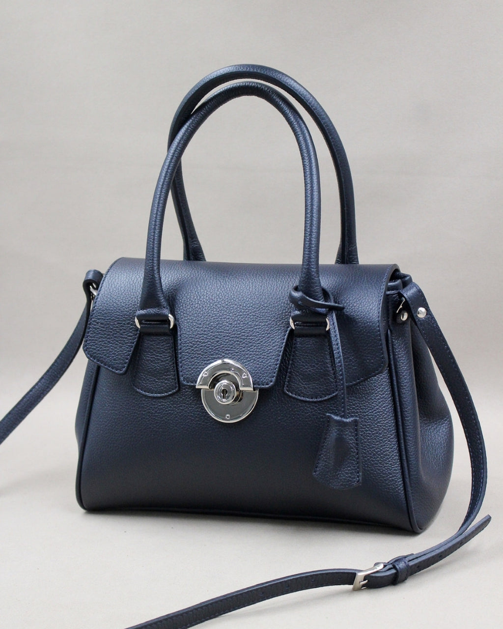 Mini sac Cortina cuir vachette marine fermoir rond Berthille