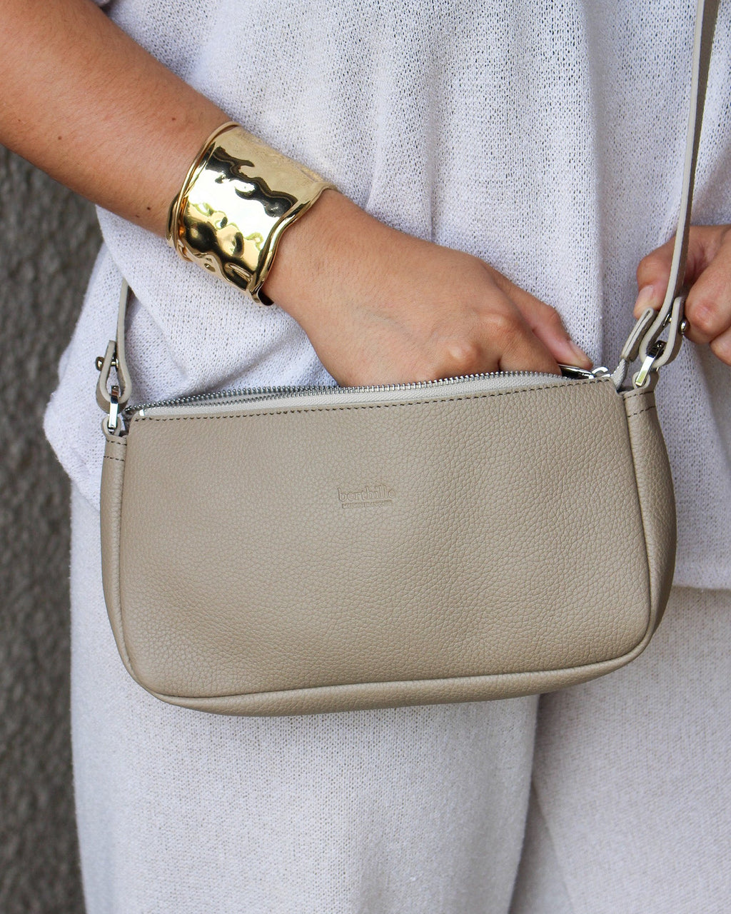 Sac Berthe cuir taupe vachette pleine fleur artisanal