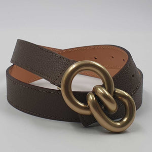 Ceinture en cuir grainé pleine fleur | Boucle Nœud Marin Doré