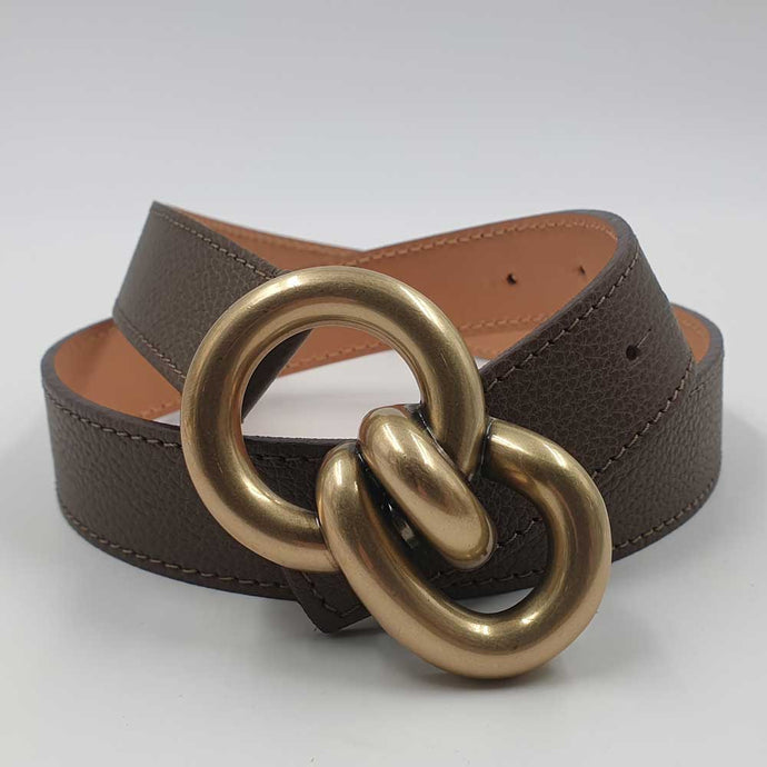 Ceinture en cuir grainé pleine fleur | Boucle Nœud Marin Doré