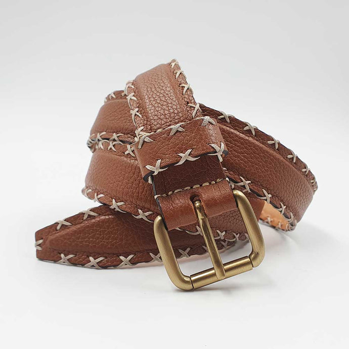 Ceinture cuir point de croix TAN