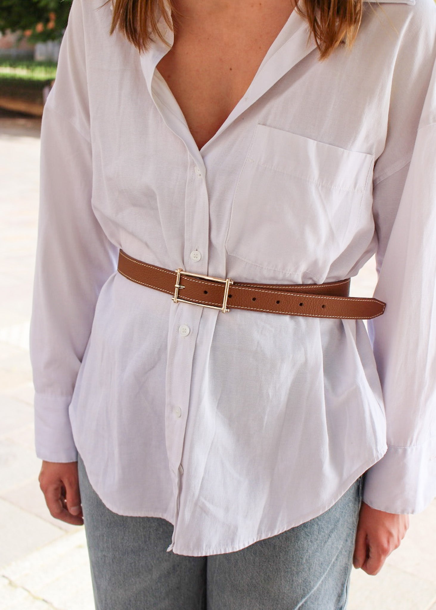 Ceinture cadre cuir grainé pleine fleur look minimaliste