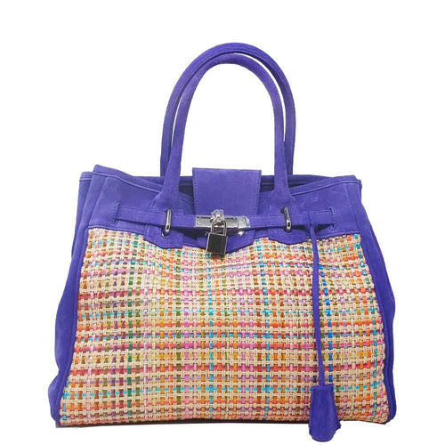 Sac à main en raphia et velours violet | Berthille