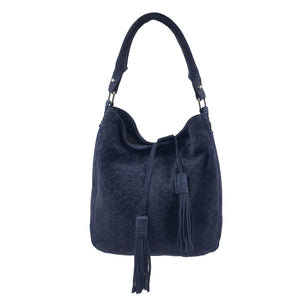 Sac à main porté épaule en velours marine Maison Berthille