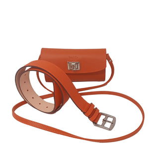 Lot ceinture et sac trotter bandoulière cuir orange Maison Berthille