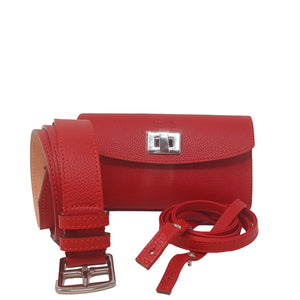 Lot ceinture et sac trotter bandoulière cuir rouge Maison Berthille