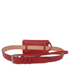 Lot ceinture et sac trotter bandoulière cuir rouge Maison Berthille