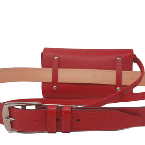 Lot ceinture et sac trotter bandoulière cuir rouge Maison Berthille