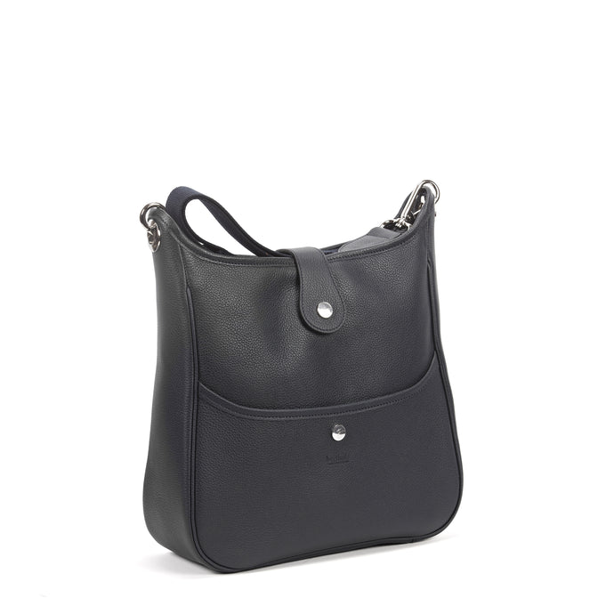 Sac à main en cuir noir grainé profil | Maison Berthille