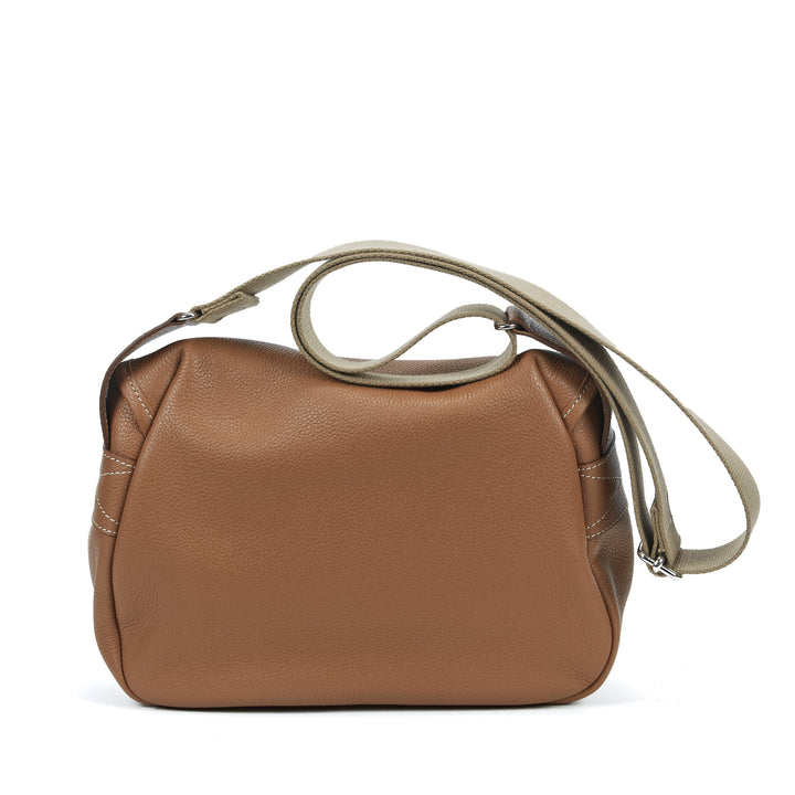 Sac besace en cuir haute maroquinerie - vue de dos - couleur cuero - Maison Berthille