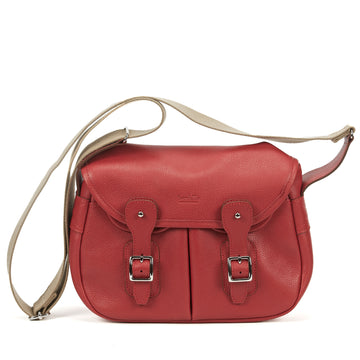 Sac besace en cuir haute maroquinerie - vue de face - couleur rouge - Maison Berthille