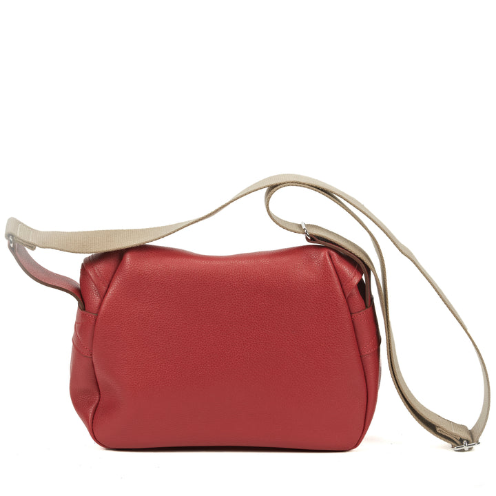 Sac besace en cuir haute maroquinerie - vue de dos - couleur rouge - Maison Berthille