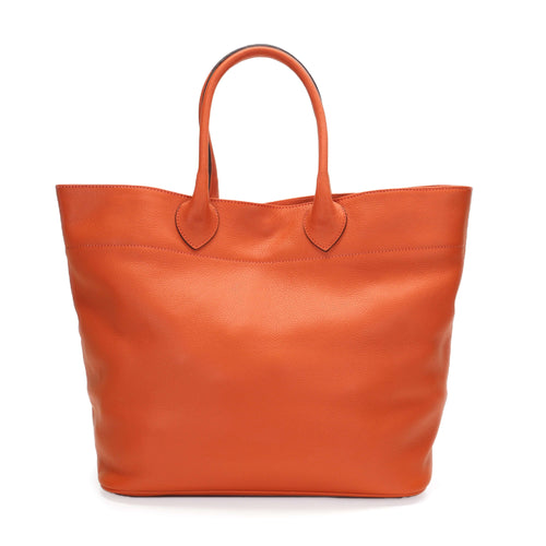 Grand Cabas Berthille en cuir orange, tannage végétal, extérieur en cuir grainé pleine fleur.